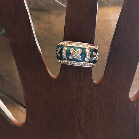 Sterling Silver Enamel and CZ Band Ring - Size 7 - Picture 1 of 5
